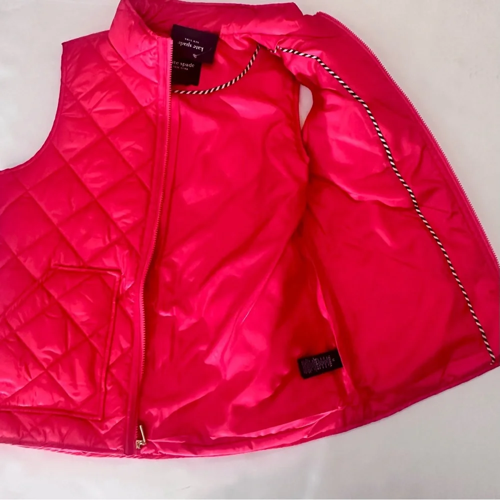 NWT KATE SPADE QUILTED VEST IN BRIGHT PINK SIZE M POM POM‎ PINK BARBIE PINK